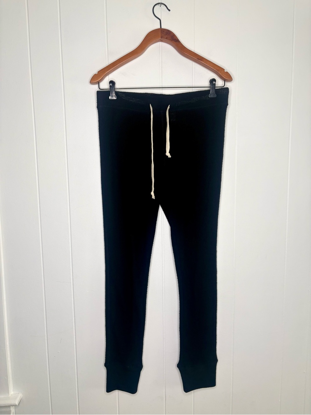 Free People Intimately Black Waffle Knit Long John Pants Size Medium Drawstring